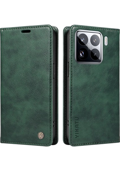 Xiaomi 15 Pro Kılıf Manyetik Kapatma Deri Telefon Kapağı Litchi Doku-Yeşil Için (Yurt Dışından)