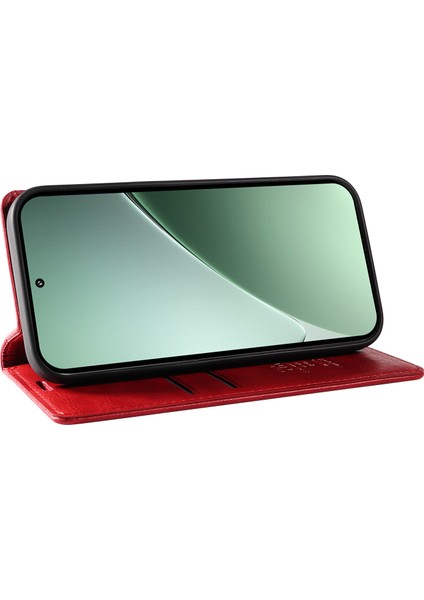 Xiaomi 15 Pro Kılıf Manyetik Kapatma Deri Telefon Kapağı Litchi Doku-Kırmızı (Yurt Dışından)