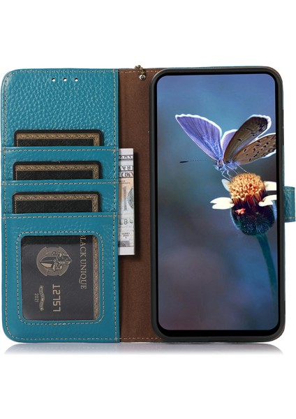 Xiaomi Redmi Için Not 14 Pro 5g/not 14 Pro+ 5g Kılıf Rfıd Engelleme Hakiki Inek Deri Telefon Kapağı Litchi Doku-Mavi (Yurt Dışından)