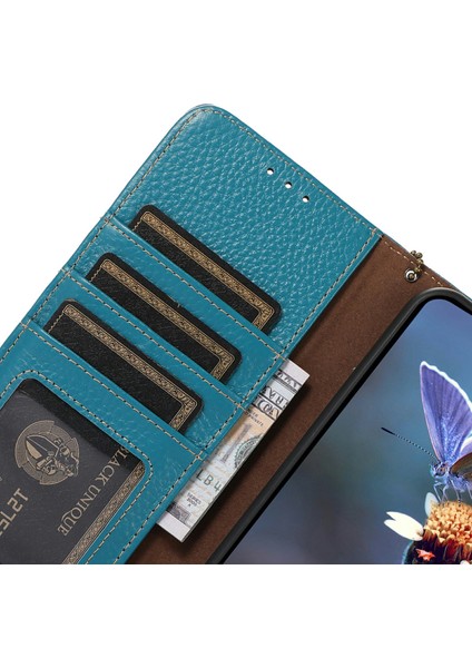 Xiaomi Redmi Için Not 14 Pro 5g/not 14 Pro+ 5g Kılıf Rfıd Engelleme Hakiki Inek Deri Telefon Kapağı Litchi Doku-Mavi (Yurt Dışından)