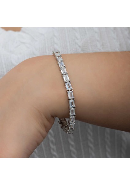 Gümüş Beyaz Taşlı Su Yolu Kadın Bileklik indirimleri