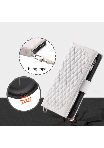 Xiaomi 15 Pro Için Cüzdan Kılıf Eşkenar Dörtgen Dikiş Hattı Pu Deri Telefon Kapağı-Beyaz (Yurt Dışından)