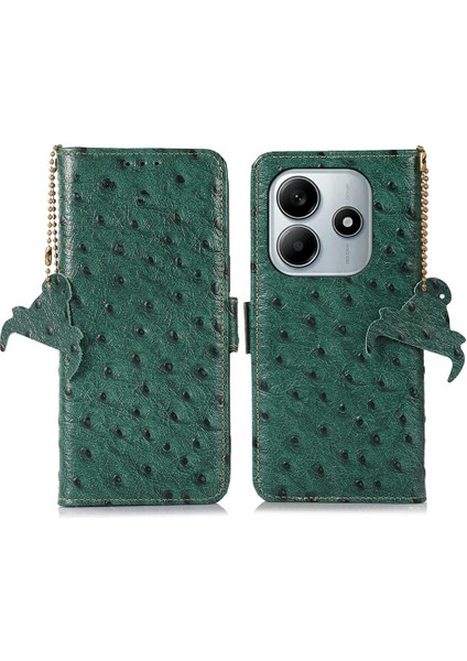 Xiaomi Redmi Note 14 4g Kılıf Için Rfıd Engelleme Hakiki Inek Devekuşu Doku-Yeşil (Yurt Dışından)