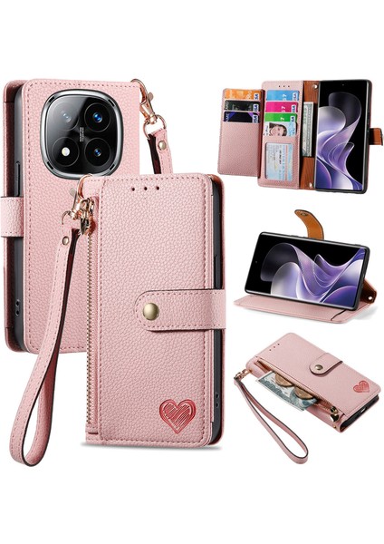 Xiaomi Redmi Note 14 Pro+ 5g Kılıf Için Rfıd Engelleme Fermuarlı Cep Deri Cüzdan Telefon Kapağı-Pembe (Yurt Dışından)
