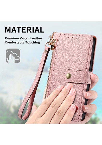 Xiaomi Redmi Note 14 Pro+ 5g Kılıf Için Rfıd Engelleme Fermuarlı Cep Deri Cüzdan Telefon Kapağı-Pembe (Yurt Dışından)