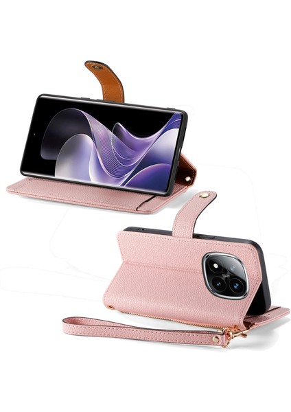 Xiaomi Redmi Note 14 Pro+ 5g Kılıf Için Rfıd Engelleme Fermuarlı Cep Deri Cüzdan Telefon Kapağı-Pembe (Yurt Dışından)