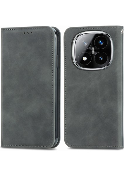 Xiaomi Redmi Için Not 14 Pro 5g Kılıf Cilt Dokunmatik Duygu Deri Kart Tutucu Telefon Kapağı Manyetik Emme-Gri (Yurt Dışından)