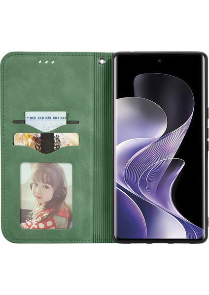 Xiaomi Redmi Için Not 14 Pro 5g Kılıf Cilt Dokunmatik Duygu Deri Kart Tutucu Telefon Kapağı Manyetik Emme-Yeşil (Yurt Dışından)