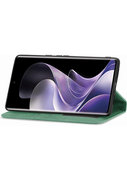 Xiaomi Redmi Için Not 14 Pro 5g Kılıf Cilt Dokunmatik Duygu Deri Kart Tutucu Telefon Kapağı Manyetik Emme-Yeşil (Yurt Dışından)