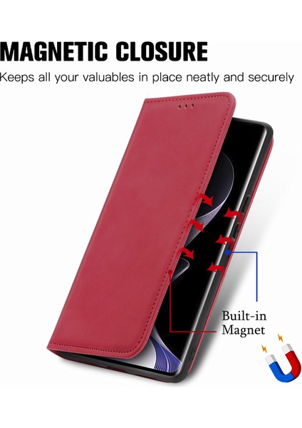 Xiaomi Redmi Için Not 14 Pro 5g Kılıf Cilt Dokunmatik Duygu Deri Kart Tutucu Telefon Kapağı Manyetik Emme-Kırmızı (Yurt Dışından) fırsatları