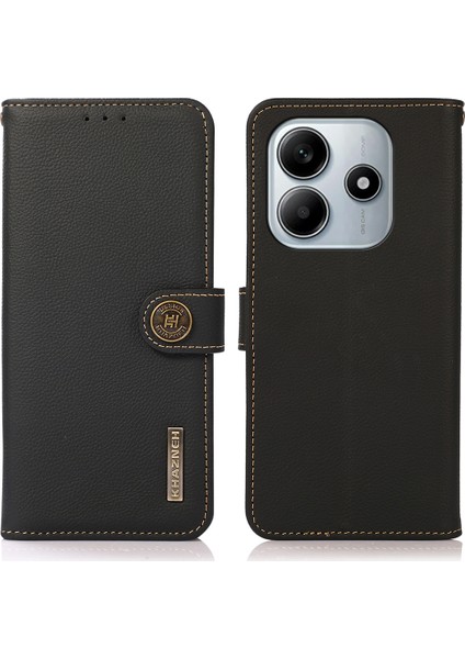 Xiaomi Redmi Note 14 4g Kılıf Hakiki Inek Deri Cüzdan Telefon Kapağı-Siyah (Yurt Dışından)