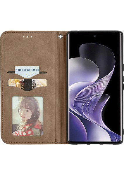 Xiaomi Redmi Için Not 14 Pro 5g Kılıf Cilt Dokunmatik Duygu Deri Kart Tutucu Telefon Kapağı Manyetik Emme-Kahverengi (Yurt Dışından)