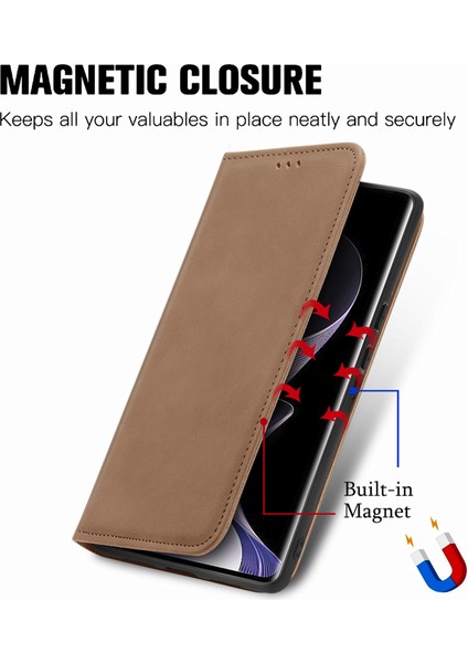 Xiaomi Redmi Için Not 14 Pro 5g Kılıf Cilt Dokunmatik Duygu Deri Kart Tutucu Telefon Kapağı Manyetik Emme-Kahverengi (Yurt Dışından)