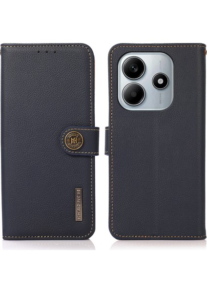 Xiaomi Redmi Note 14 4g Kılıf Hakiki Inek Deri Cüzdan Telefon Kapağı-Mavi (Yurt Dışından)