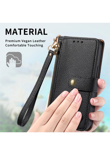 Xiaomi Poco C75 4g/redmi 14R 5G/14C 4g Durumda Rfıd Engelleme Fermuarlı Cep Deri Cüzdan Telefon Kapak-Siyah (Yurt Dışından)