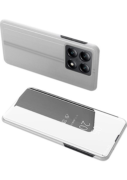 Xiaomi 14T Kılıf Görünümü Penceresi Deri Flip Telefon Kapağı-Gümüş Için (Yurt Dışından)