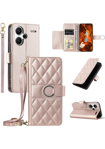 Xiaomi Redmi Için Not 13 Pro + 5g Crossbody Halka Toka Cüzdan Eşkenar Dörtgen Mobil Kapak-Gül Altın (Yurt Dışından)
