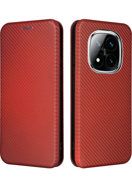 Xiaomi Redmi Note 14 Pro 5g Kılıf Karbon Fiber Doku Damla Korumalı Pu Deri Telefon Kapağı-Kahverengi (Yurt Dışından)