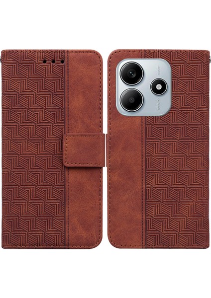 Xiaomi Redmi Note 14 5g/14 4g Kılıf Geometri Desen Deri Cüzdan Telefon Kapağı-Kahverengi (Yurt Dışından)