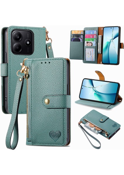 Xiaomi Redmi Note 14 5g Kılıf Için Rfıd Engelleme Fermuarlı Cep Deri Cüzdan Telefon Kapağı-Yeşil (Yurt Dışından)