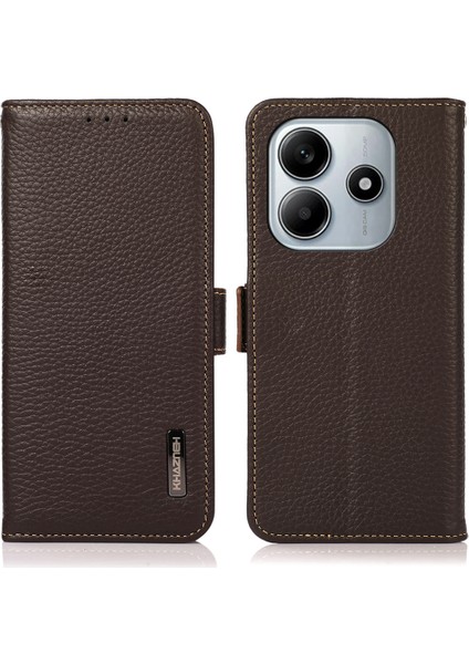 Xiaomi Redmi Note 14 4g Telefon Kılıfı Için Hakiki Inek Deri Kapak Rfıd Engelleme-Kahverengi (Yurt Dışından)