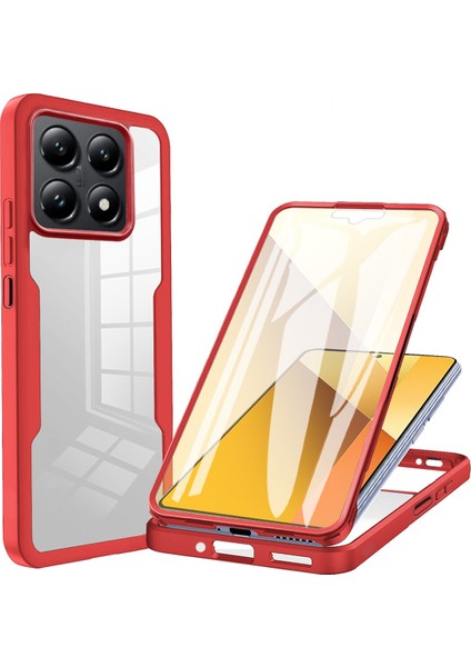 Xiaomi 14T Kılıf Akrilik + Tpu Şeffaf Telefon Kapağı, Pet Ekran Filmi-Kırmızı (Yurt Dışından)