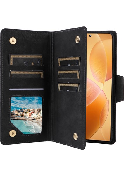 Xiaomi 14T Pro Kılıf Fermuar Cüzdan Deri Telefon Kapağı Perçin Dekor-Siyah Için (Yurt Dışından) fiyatları