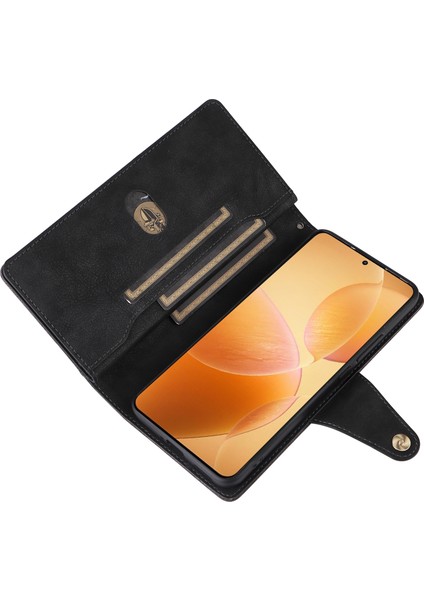 Xiaomi 14T Pro Kılıf Fermuar Cüzdan Deri Telefon Kapağı Perçin Dekor-Siyah Için (Yurt Dışından) fırsatları