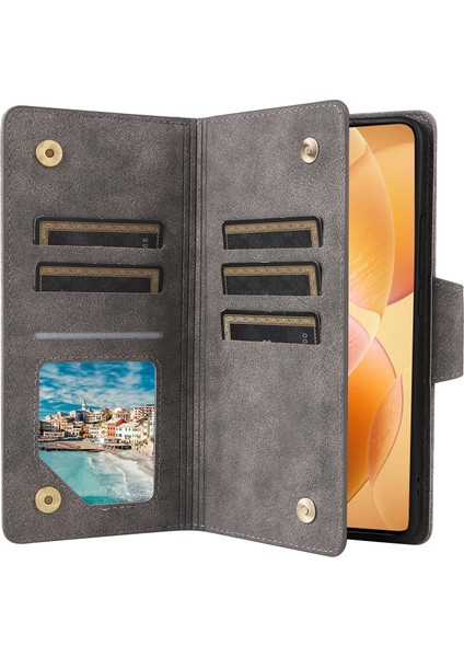 Xiaomi 14T Pro Kılıf Fermuar Cüzdan Deri Telefon Kapağı Perçin Dekor-Gri (Yurt Dışından) fiyatları