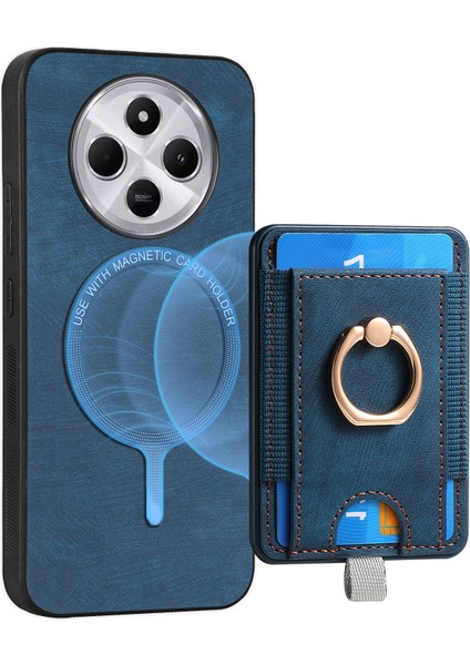 Manyetik Telefon Kılıfı Xiaomi Redmi 14C 4G/14R 5g/poco C75 4g Pu Deri Arka Kapak ile Kart Tutucu Halka Standı-Mavi (Yurt Dışından) fırsatları
