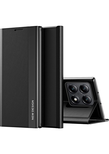 Xiaomi 14T Pro Kılıf Stand-Siyah ile Düşmeyi Önleyici Deri Telefon Kılıfı Için (Yurt Dışından)