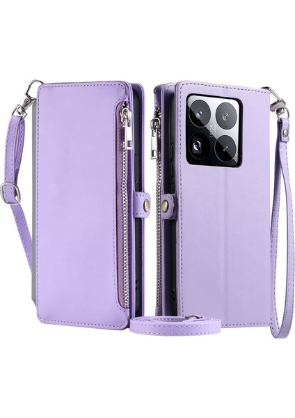 Xiaomi 15 Pro Kılıf Tpu+Pu Deri Cüzdan Telefon Kılıfı Askılı-Mor (Yurt Dışından)