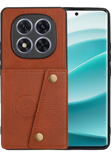 Xiaomi Redmi Note 14 Pro+ 5g Kılıf Kart Yuvaları Deri+Tpu Telefon Kapağı-Kahverengi (Yurt Dışından)