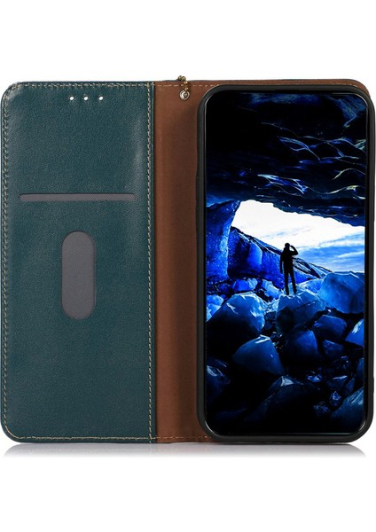Xiaomi Redmi Note 14 Pro 5g Kılıf Hakiki Inek Deri Cüzdan Telefon Kapağı Nappa Doku-Yeşil (Yurt Dışından)