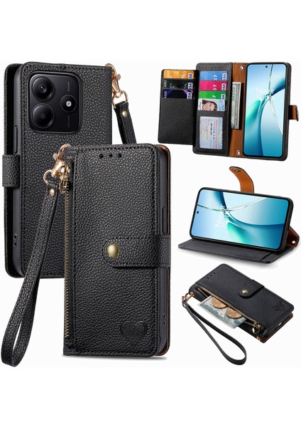 Xiaomi Redmi Için Not 14 5g Kılıf Rfıd Engelleme Fermuarlı Cep Deri Cüzdan Telefon Kapağı-Siyah (Yurt Dışından)
