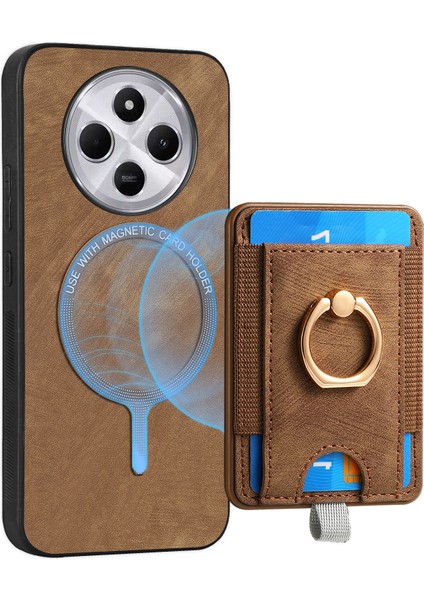 Manyetik Telefon Kılıfı Xiaomi Redmi Için 14C 4G/14R 5g/poco C75 4g Pu Deri Arka Kapak ile Kart Tutucu Halka Standı-Kahverengi (Yurt Dışından) fırsatları