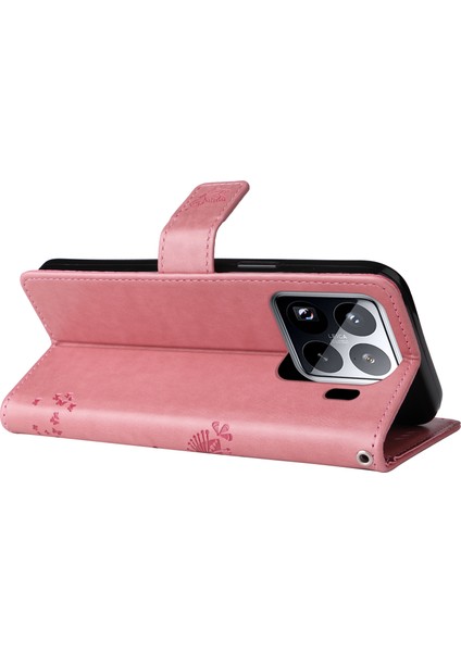 Xiaomi 15 Pro Kılıf Kedi Ağacı Desenli Flip Deri Telefon Kapağı-Pembe (Yurt Dışından)