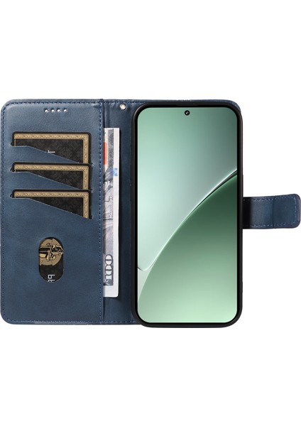 Xiaomi 15 Pro Kılıf Deri Geometrik Çizgi Cüzdan Telefon Kılıfı Bilek Kayışlı-Mavi (Yurt Dışından)