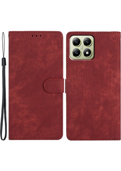 Xiaomi 14T Için Kart Pıhtılı Kılıf Cilt Dokunuşu Pu Deri Telefon Kılıfı Stand-Kırmızı (Yurt Dışından)
