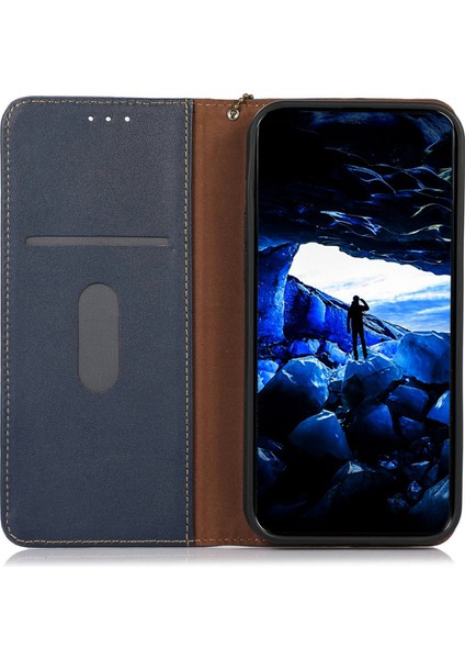 Xiaomi Redmi Note 14 Pro 5g Kılıf Hakiki Inek Deri Cüzdan Telefon Kapağı Nappa Doku-Mavi (Yurt Dışından)