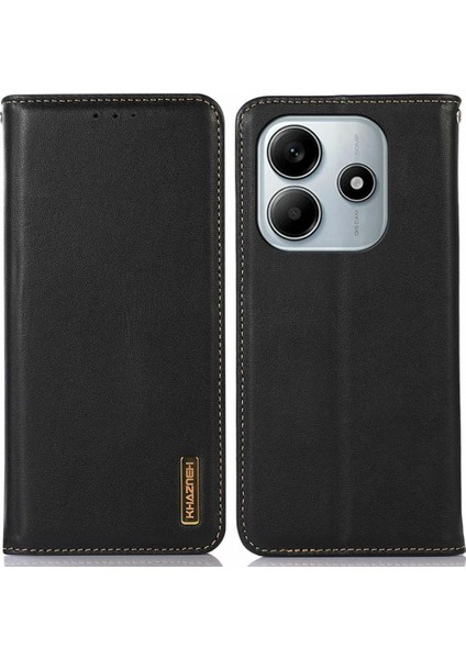 Xiaomi Redmi Note 14 5g Kılıf Hakiki Inek Deri Cüzdan Telefon Kapağı Nappa Doku-Siyah (Yurt Dışından)
