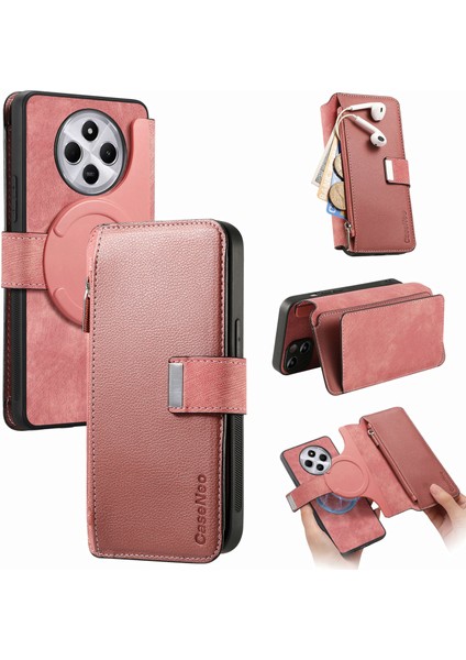Caseneo Mw-02 Telefon Kılıfı Xiaomi Redmi Için 14C 4G/14R 5g/poco C75 4g Ayrılabilir Manyetik Deri Çevirme Telefon Kapağı-Pembe (Yurt Dışından)