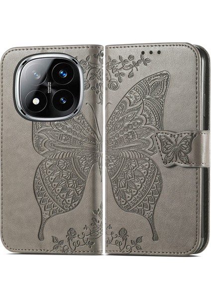 Xiaomi Redmi Note 14 Pro+ 5g Kılıf Pu Deri Cüzdan Telefon Kapağı Desenli-Gri (Yurt Dışından)