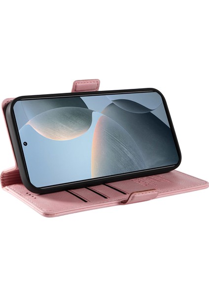 Xiaomi 14T Kılıf Yan Toka Pu Deri Telefon Kapağı Litchi Doku-Pembe Için (Yurt Dışından) modelleri