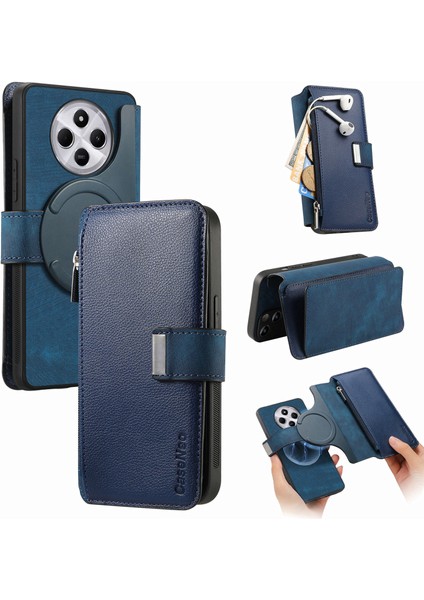 Caseneo Mw-02 Telefon Kılıfı Xiaomi Redmi Için 14C 4G/14R 5g/poco C75 4g Ayrılabilir Manyetik Deri Çevirme Telefon Kapağı-Koyu Mavi (Yurt Dışından)