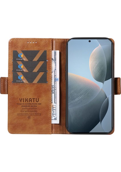 Xiaomi 14T Kılıf Yan Toka Pu Deri Telefon Kapağı Litchi Doku-Kahverengi Için (Yurt Dışından) fiyatları