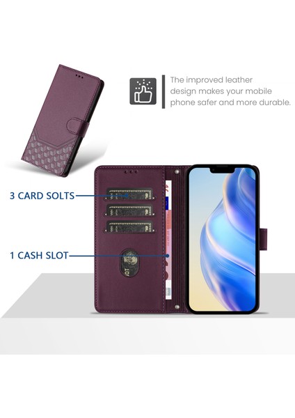 Xiaomi 15 Kılıf Baskılı Petek Rfıd Engelleme Deri Telefon Kılıfı Için Kayış-Koyu Mor (Yurt Dışından) modelleri