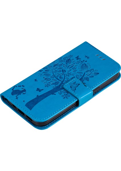 Xiaomi 15 Pro Kılıf Kedi Ağacı Desenli Flip Deri Telefon Kapağı-Mavi (Yurt Dışından)