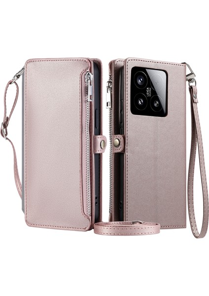 Xiaomi 15 Kılıf Için Tpu+Pu Deri Cüzdan Telefon Kılıfı Askılı-Gül Altın (Yurt Dışından)