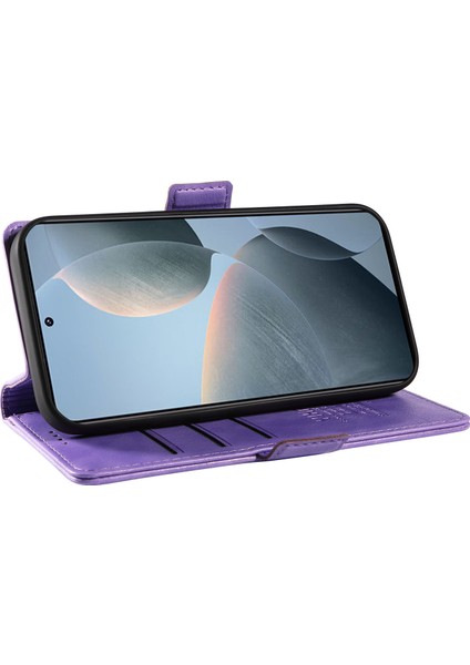Xiaomi 14T Kılıf Yan Toka Pu Deri Telefon Kapağı Litchi Doku-Mor Için (Yurt Dışından) modelleri